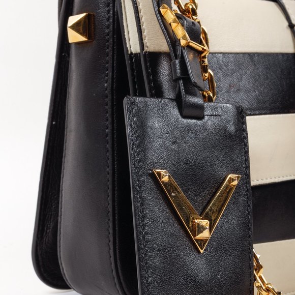 Valentino Garavani Striped Black and Ivory B-Rockstud Flap Bag - Picture 9 of 14